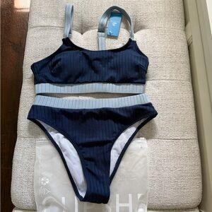 Women’s 2 piece swimsuit in Navy and Light Blue